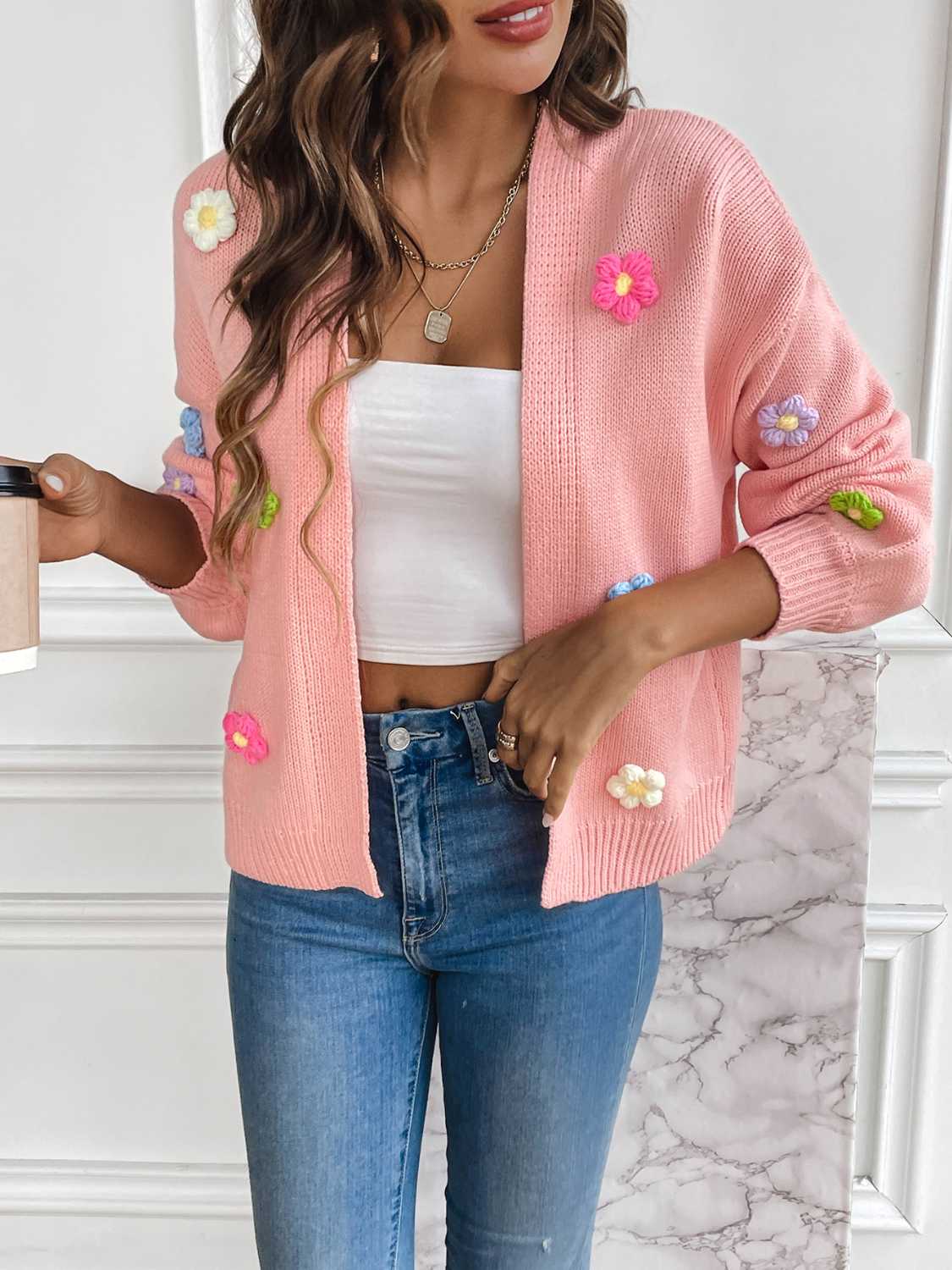 Floral open front cardigan best sale